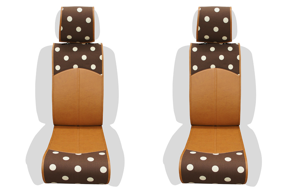 かわいいカーシートカバー スマートレザータイプ 前席２シート分 水玉チョコ ブラウン